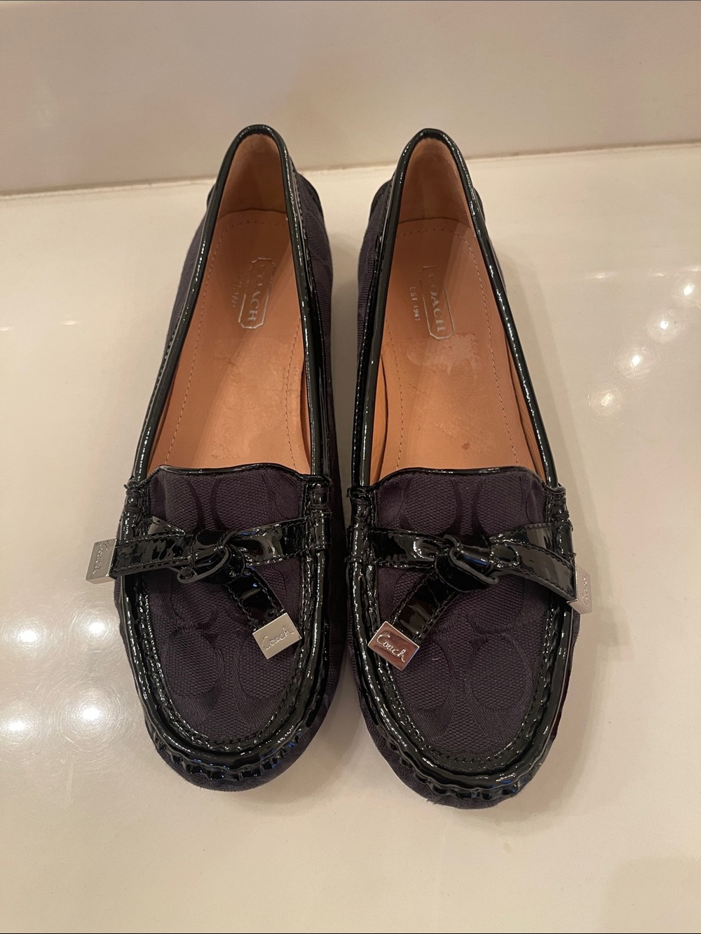 Coach Black Signature Patent-Trim Loafers